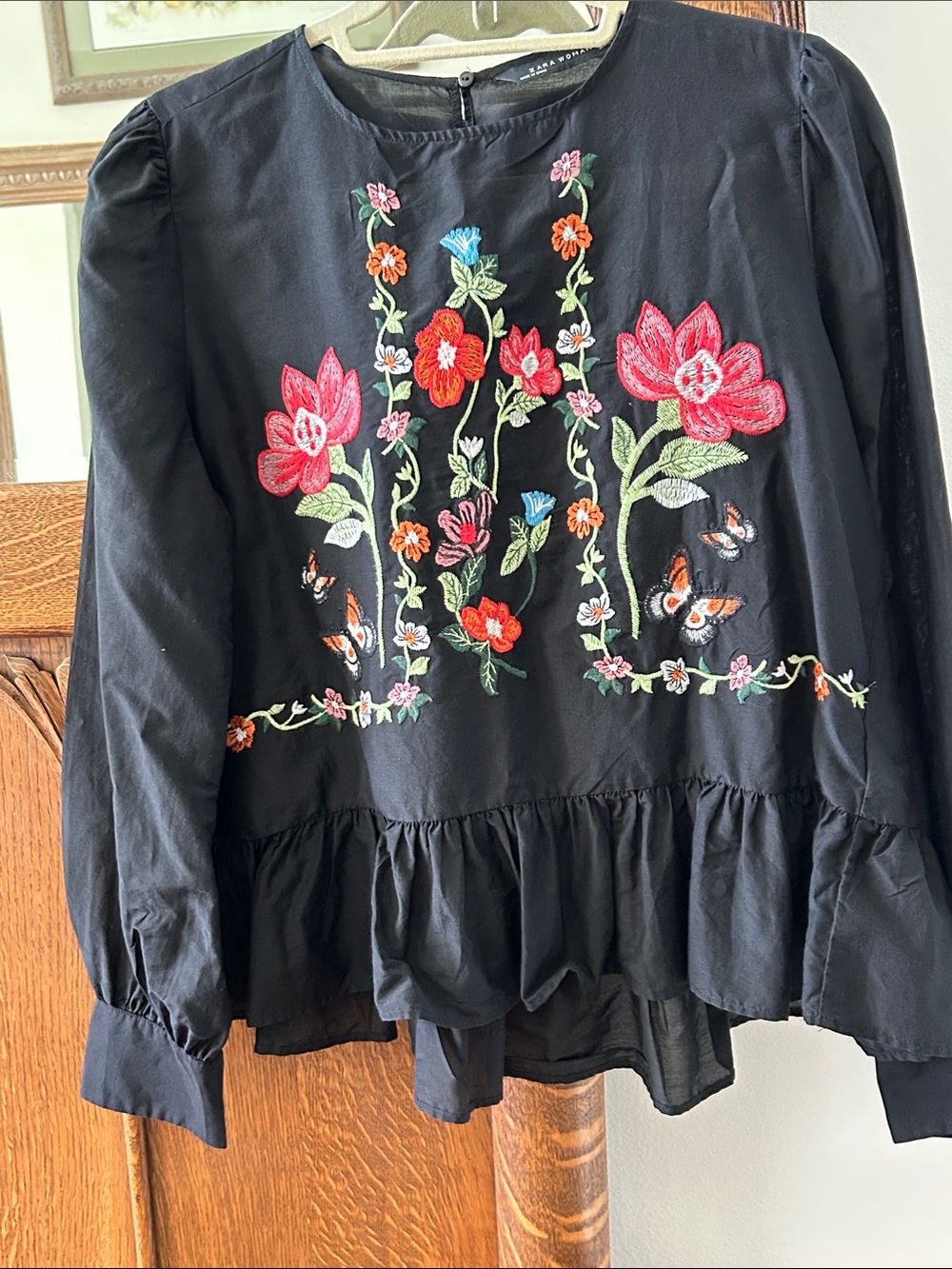 Zara Embroidered peplum top. Never worn